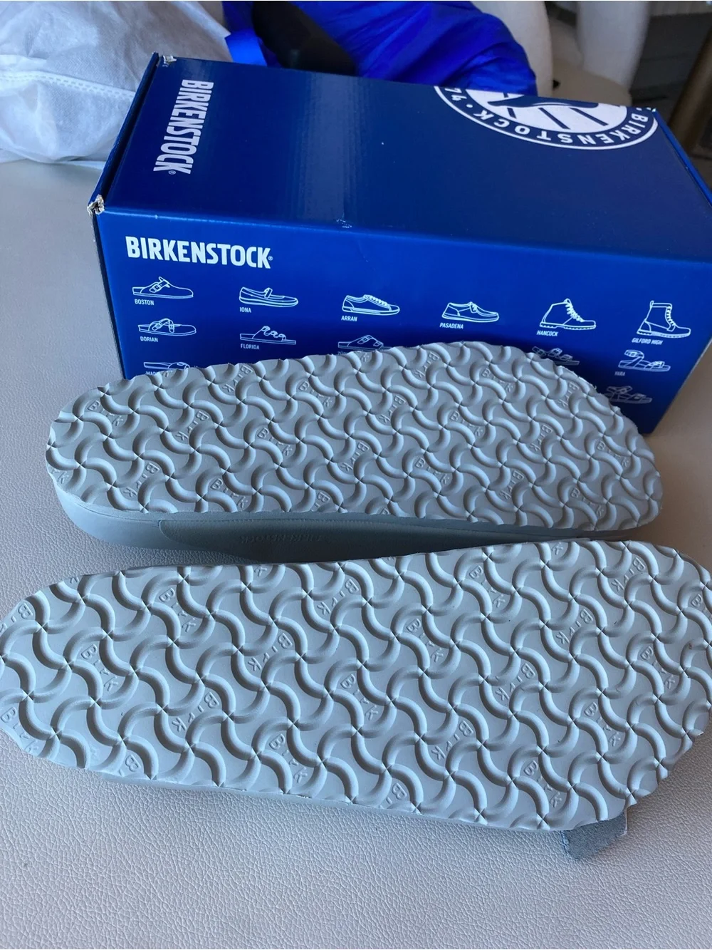NIB Birkenstock Men's  Arizona Two-Buckle Slide Sandals 13 46 mineral gray